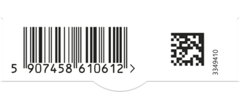 Biała etykieta produktu z kodem kreskowym EAN-13 5907458610612, kwadratowym kodem 2D i numerem 3349410.