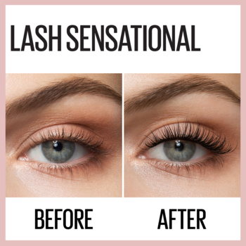 Rzęsy przed i po: tusz Maybelline Lash Sensational Intense Black, duża objętość, efekt wachlarza rzęs.