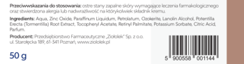 Tył opakowania Kremu tormentiallae z witaminami A i E, 50g, z listą składników i kodem EAN.