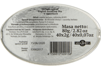 ADALBERT'S TEA ,herbata czarna English Breakfast Tea w saszetkach,dół