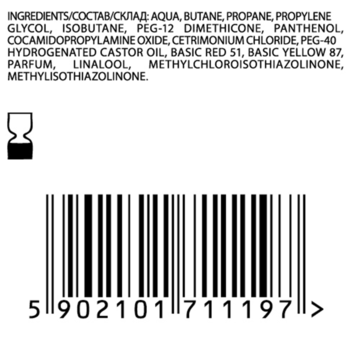 Tył pianki Venita Trendy Color: składniki (Aqua, Butane, Propane), symbol utylizacji, kod kreskowy 5902101711197.
