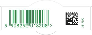 Biała etykieta Air Wick wkładu z zielonym kodem kreskowym EAN-13 i czarnym kodem QR. Kod 5908252018208.