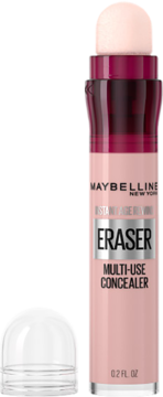 Maybelline Instant Age Rewind Eraser Multi-Use Concealer w różowej tubce z gąbką, widok z przodu.