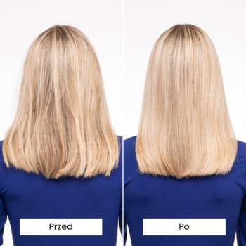Efekt szczotki do rozczesywania: blond włosy przed i po. Od puszących do gładkich i zdrowych.
