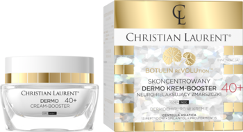 Christian Laurent Botulin Revolution 40+ neuro-relaksujący krem-booster, słoik i pudełko, biało-złote.