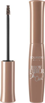 Bourjois Brow Fiber Oh Oui maskara do brwi, odcień blonde. Otwarta tubka z widocznym precyzyjnym, stożkowym aplikatorem.