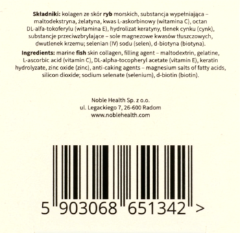 NOBLE HEALTH Kolagen ,kapsułki, Kolagen rybi i Keratyna, suplement diety,dół