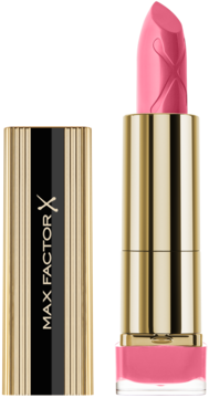 Otwarta pomadka Max Factor Colour Elixir w odcieniu English Rose, z widocznym różowym sztyftem i złotą obudową.