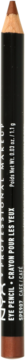 Czarny ołówek do oczu NYX Slim Eye Pencil z brązową końcówką, pionowy kadr, z zamazanym tekstem.