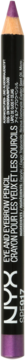 Fioletowa kredka do oczu NYX Slim Eye Pencil z czarną etykietą, widok z przodu, ostro zakończony wierzchołek.