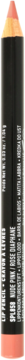 Nude pink lip pencil crayon, black barrel, vertical close-up. Visible text confirms "SPLASH NUDE PINK".
