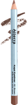 Alterra Kajal Eyeliner 02 Brown, brązowa kredka do oczu z organicznym jojoba i masłem shea, widok pionowy.
