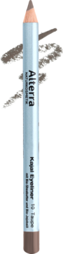 Alterra Kajal Eyeliner 10 Taupe, szarobrązowa kredka do oczu. Widoczny ostrzony koniec i smuga koloru.