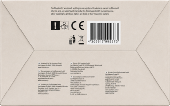 Spód kartonowego opakowania radia Ideenwelt Bluetooth, z informacjami o marce, ikonami i kodem kreskowym.