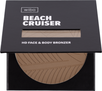 Wibo Beach Cruiser 04 Desert Sand, bronzer HD w otwartym czarnym opakowaniu. Brązowy kompakt z wzorem liścia.