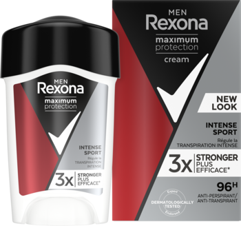 Antyperspirant Rexona Men Maximum Protection Intense Sport 96h w sztyfcie i opakowanie, widok z przodu.