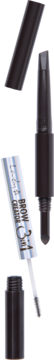 Ciemnobrązowy Lovely Brow Creator 3w1, wielofunkcyjny produkt do brwi z kredką, tuszem i pudrem, rozłożony na czarnym tle.