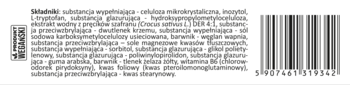 Tył opakowania suplementu diety w języku polskim z drobnym tekstem składników i kodem kreskowym po prawej.