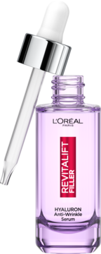 L'Oréal Revitalift Filler Hyaluron Anti-Wrinkle Serum w fioletowej butelce z aplikatorem, widok z przodu.
