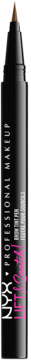 Czarny pisak do brwi NYX Professional Makeup Lift & Snatch! z precyzyjną brązową końcówką, pionowo.
