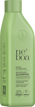 Zielony szampon Neboa Balansujący Detox & Hydration dla włosów przetłuszczających, 97% naturalny, widok przód.
