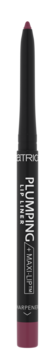 Pionowa konturówka Plumping Lip Liner Catrice w kolorze ciemnej jagody, z czarną obudową i temperówką.