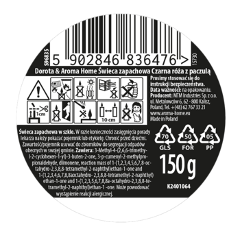 DOROTA & AROMA HOME ,świeca zapachowa, Czarna Róża z Paczulą,dół