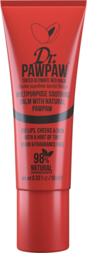 Czerwony balsam Dr. PawPaw Tinted Ultimate Red w tubce 10ml do ust i policzków, z naturalną papają, widok z przodu.