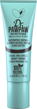 Dr. PawPaw Shea Butter Balm w turkusowej tubce 10ml, widok z przodu, z logo i napisem "Multipurpose Soothing".