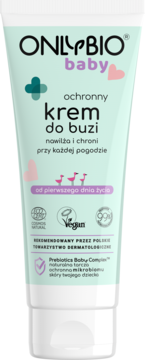 ONLYBIO baby ochronny krem do buzi, miętowa tuba z sercami, dla dzieci od 1. dnia życia, widok z przodu.