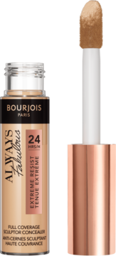 Bourjois Always Fabulous 24H Full Coverage concealer, beige, with open bottle and wand applicator.
