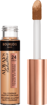 Beżowy korektor Bourjois Always Fabulous 24H Full Coverage, z widoczną butelką i dużym aplikatorem.