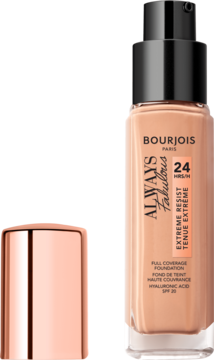 Bourjois Always Fabulous podkład beżowy SPF 20, butelka z pompką, z oddzieloną miedzianą nakrętką.