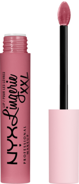 NYX Lingerie XXL płynna matowa pomadka w odcieniu pudrowego różu, z aplikatorem poza butelką.