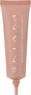 Brzoskwiniowa tubka NVM Aqua Boost Undereye Base, nawilżająca baza pod oczy, 94% naturalna, widok z przodu.