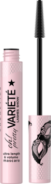 Otwarty tusz do rzęs Variété Oh! Pretty ultra length & volume w różowej tubce z maską i czarną szczoteczką.