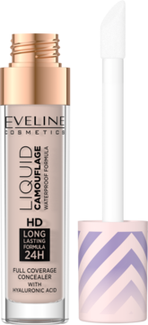Eveline Liquid Camouflage HD wodoodporny korektor w jasnym odcieniu, butelka z aplikatorem, widok z przodu.