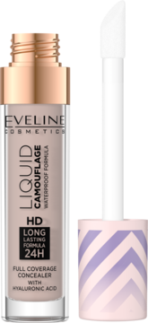 Eveline Liquid Camouflage HD Concealer with Hyaluronic Acid, light beige, open bottle with wand.