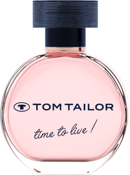 Tom Tailor Time to Live woda perfumowana dla kobiet w różowej, okrągłej butelce z niebieską nakrętką, widok z przodu.