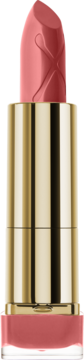 Max Factor Colour Elixir Nude Rose, pionowa pomadka z różowym wkładem z grawerem w złotej obudowie.