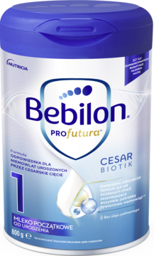 Bebilon PROFutura CESARBIOTIK 1 mleko początkowe dla niemowląt po cesarskim cięciu, biała puszka, widok z przodu.