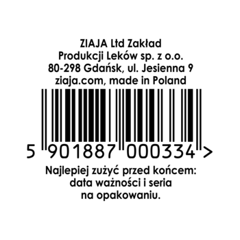 Tył opakowania odżywczego kremu Ziaja z witaminami, biała etykieta z kodem kreskowym i adresem.