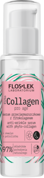 Floslek Collagen pro age serum przeciwzmarszczkowe w białej butelce z pompką, różowa etykieta, przód.