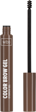 WIBO Color Brow Gel z henną, brązowy żel do brwi w otwartej tubce z aplikatorem, widok z przodu.