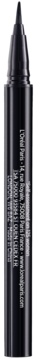 Czarny L'Or'al Paris Infaillible Grip 36h Micro-Fine Liner, pionowy widok z przodu z białym napisem.