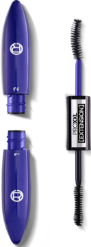 Fioletowy tusz L'Oréal Paris PRO XXL EXTENSION, otwarty, prezentujący dwie szczoteczki aplikacyjne.