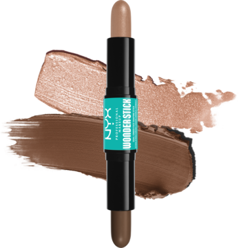 NYX Wonderstick Dual Face Lift, czarno-turkusowy sztyft do konturowania i rozświetlania, ze smużkami dwóch odcieni.