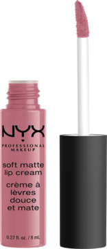 NYX Professional Makeup Soft Matte Lip Cream in a muted rose shade with an open applicator.