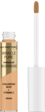Otwarty korektor Max Factor Miracle Pure 2 Medium z wit. C i kwasem hialuronowym. Widoczny aplikator.