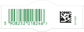 Biała etykieta Air Wick wkładu z zielonym kodem EAN 5908252018246 i czarnym kodem QR, widok z przodu.